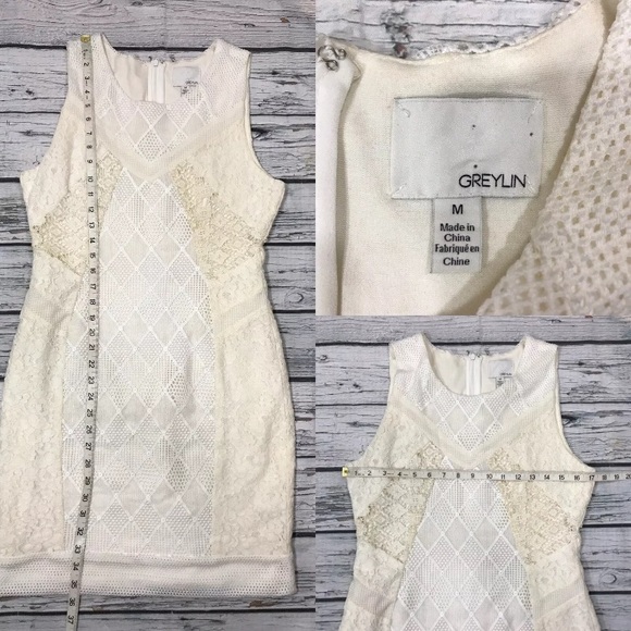 Greylin Revolve Dress Bodycon Sleeveless Ivory White Lace Cocktail Stretchy Sz M - Picture 8 of 8